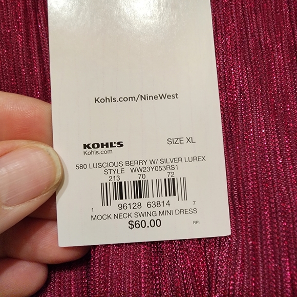 Nine West Luscious Berry High Neck Metalic Shift Dress, Size XL NWT - Picture 5 of 7